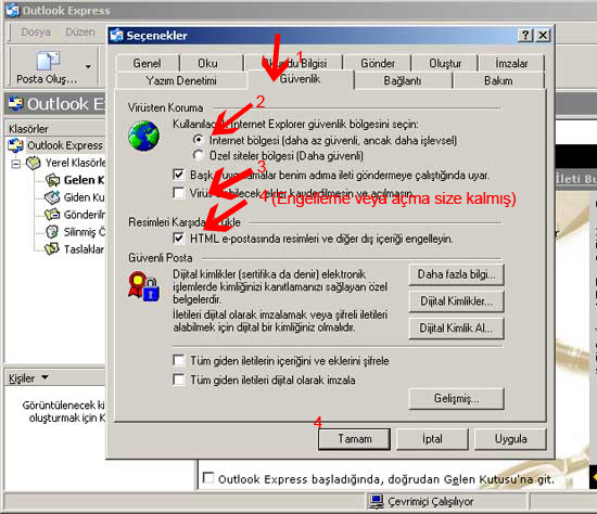 Outlook Express Seçenekler (İleri Düzey Ayarlar)