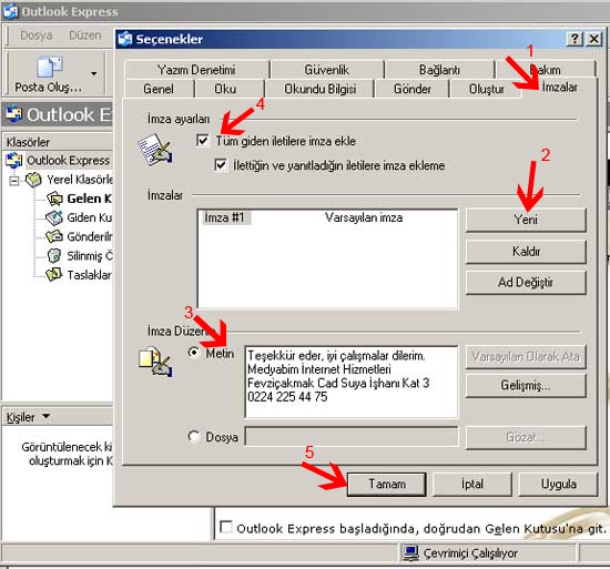 Outlook Express Seçenekler (İleri Düzey Ayarlar)